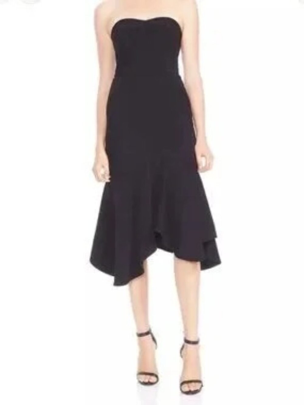 Halston Heritage LBD Sweetheart Strapless with Flounce Size 4